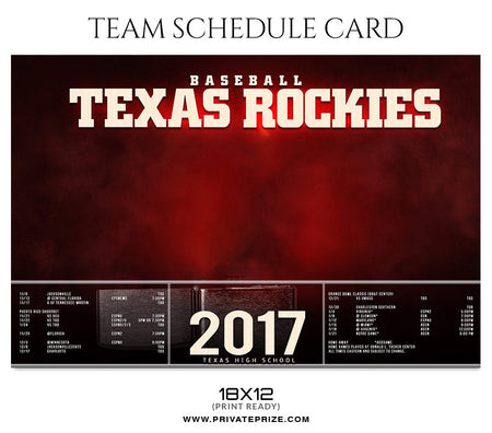 Texas Rockies Team Schedule Card - Photography Photoshop Template