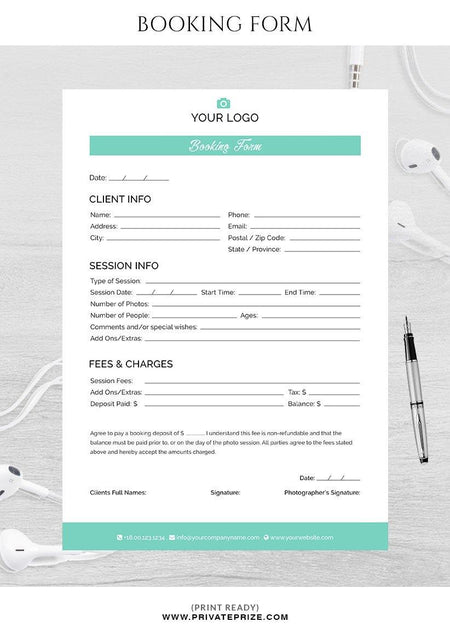 Booking form for photographers - PrivatePrize - Photography Templates