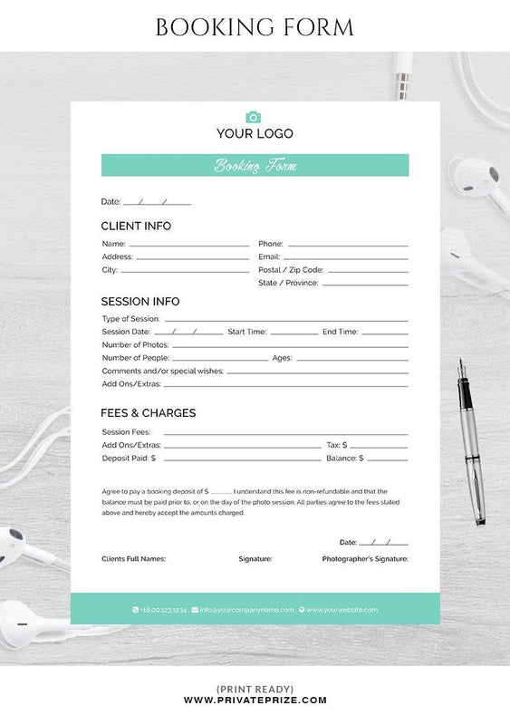 Booking form for photographers - PrivatePrize - Photography Templates