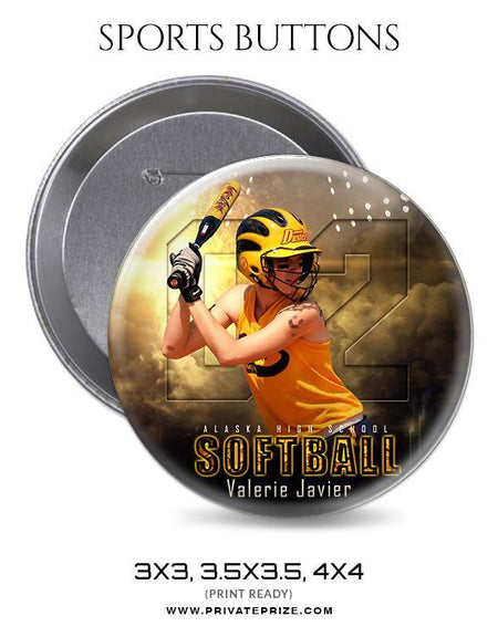 Valerie Javier - Softball Sports Button - PrivatePrize - Photography Templates