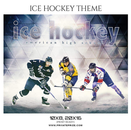 American High School Ice Hockey Themed Sports Photography Template - PrivatePrize - Photography Templates