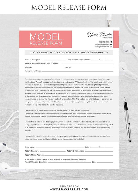 Model release form for photographers - PrivatePrize - Photography Templates