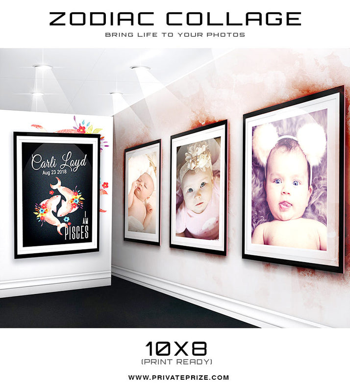 Zodiac - Pisces 3D Wall Collage - Photography Photoshop Templates