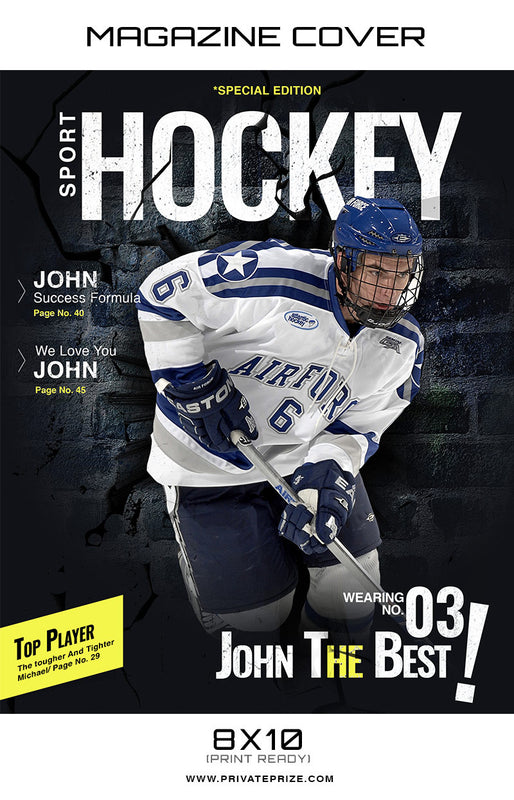 Hockey- Sports Photography Magazine Cover - Photography Photoshop Template