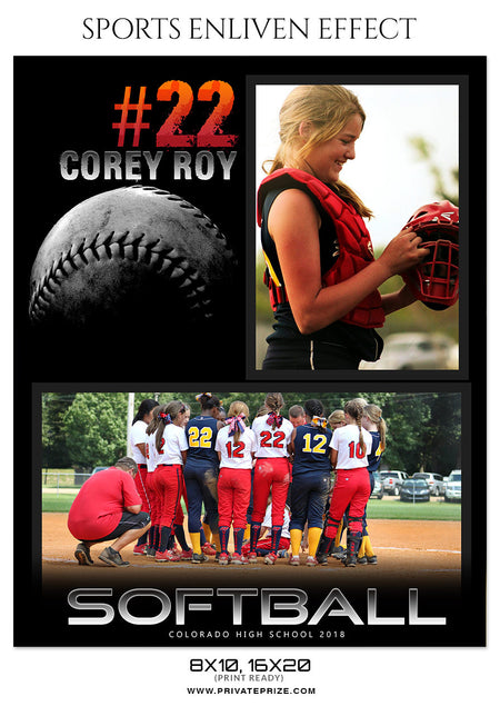 COREY ROY SOFTBALL - SPORTS MEMORY MATE - Photography Photoshop Template