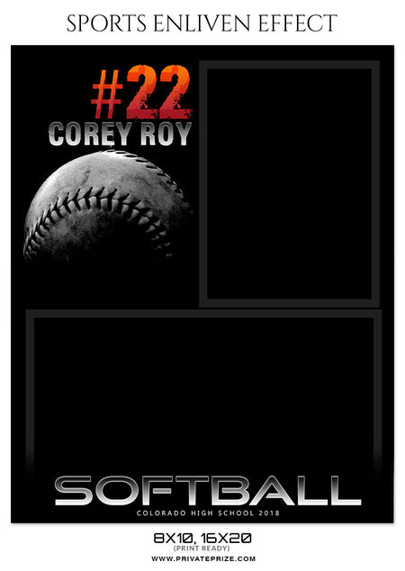 COREY ROY SOFTBALL - SPORTS MEMORY MATE - Photography Photoshop Template