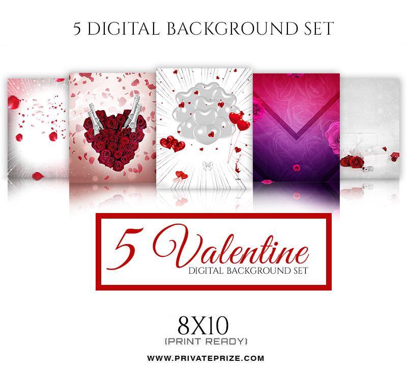 5 Valentines Digital Background Set - PrivatePrize - Photography Templates