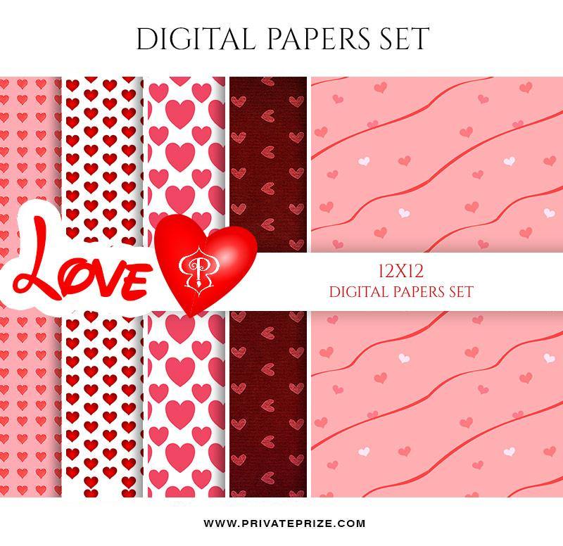Valentine's Heart Love - Paper Texture Digital Paper Pack - PrivatePrize - Photography Templates