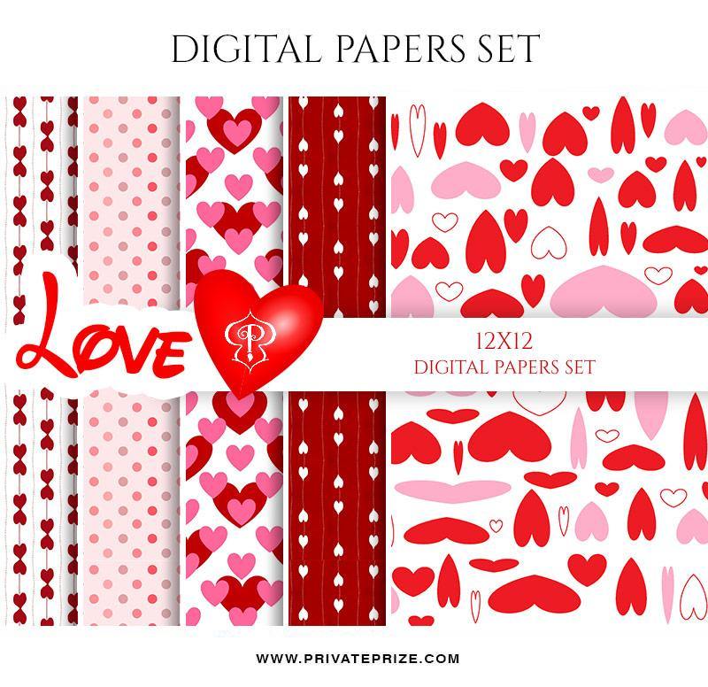 Valentine's Love - Paper Texture Digital Paper Pack - PrivatePrize - Photography Templates