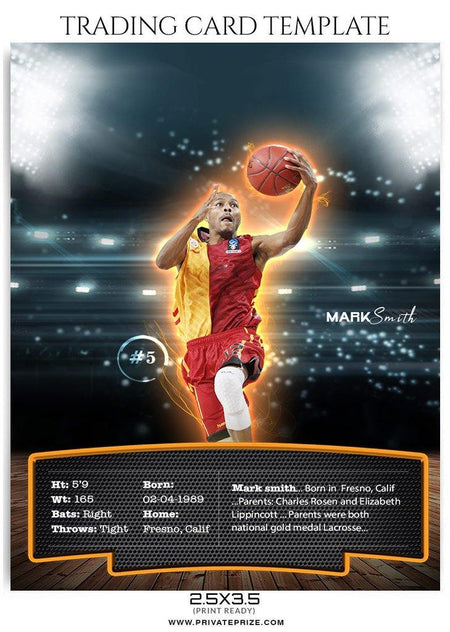 Mark Smith Trading Card - Basketball Sports Photoshop Template - PrivatePrize - Photography Templates